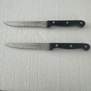 Sabatier Precision Steak Knives Set of 2 Black Excellent Serrated Triple Rivet